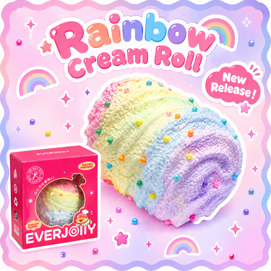 EVERJOLLY Rainbow Cream Roll Squishy – Super Soft Slow-Rising Stress Relief Toy