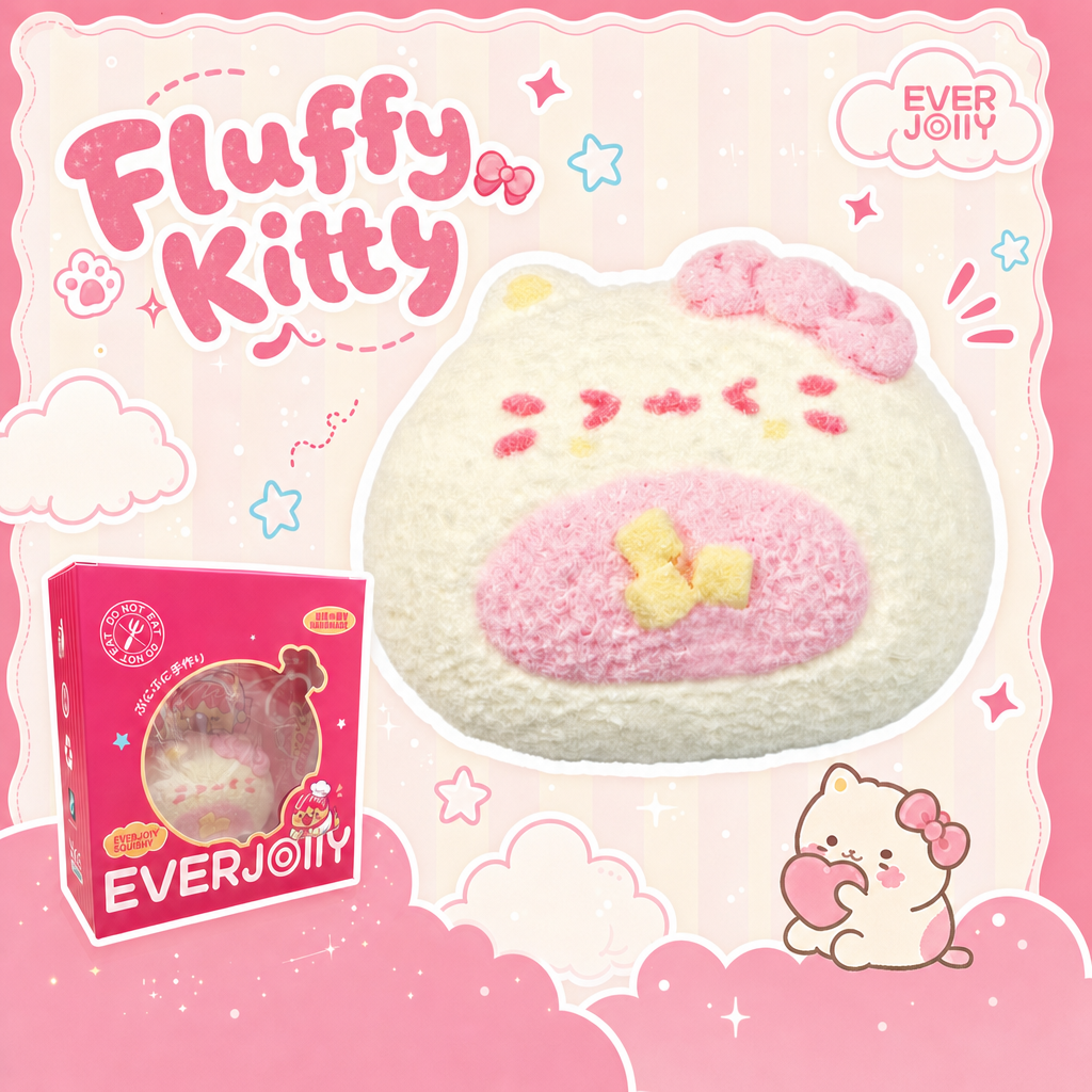 [EVERJOLLY]‑Fluffy Kitty Cute Soft Squishy Toy 【Non‑edible】Stress Relief Squeeze Fidget Toy
